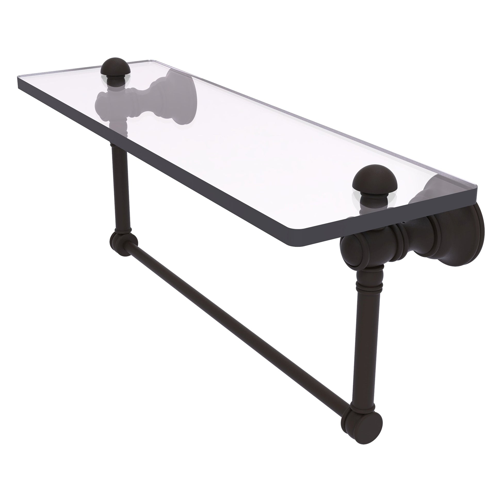 Allied Brass Carolina 16" x 5.54" Oil Rubbed Bronze Solid Brass Glass Shelf With Integrated Towel Bar