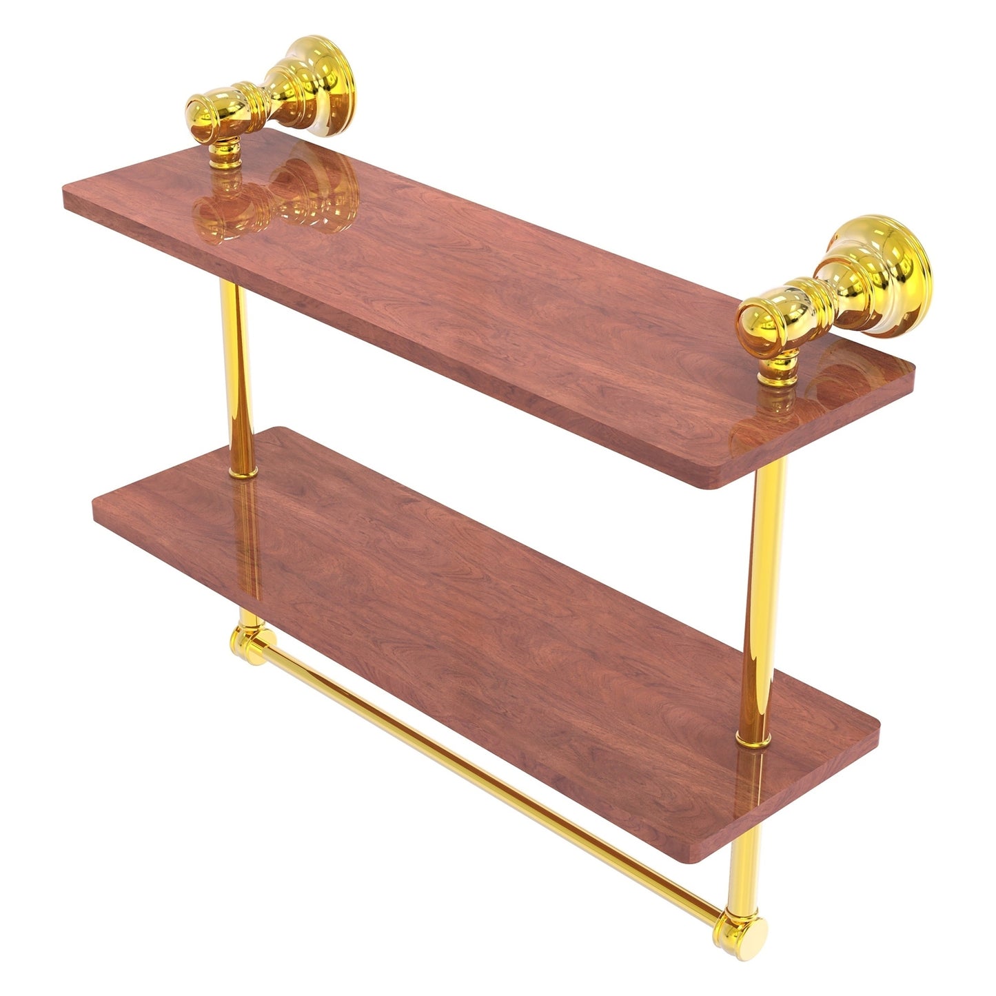 Allied Brass Carolina 16" x 5.54" Polished Brass Solid Brass Double Wood Shelf With Towel Bar
