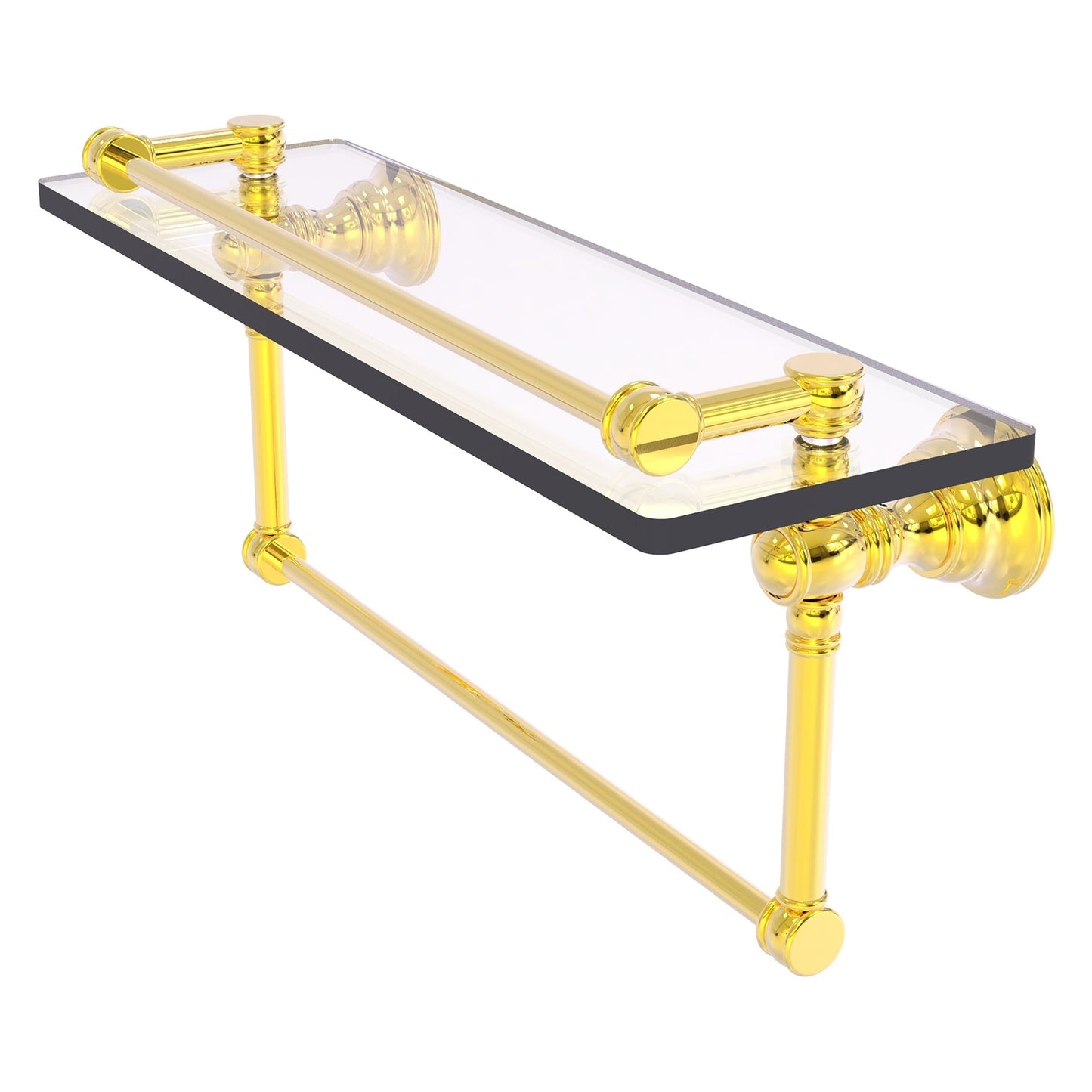 Allied Brass Carolina 16" x 5.54" Polished Brass Solid Brass Glass Shelf With Towel Bar