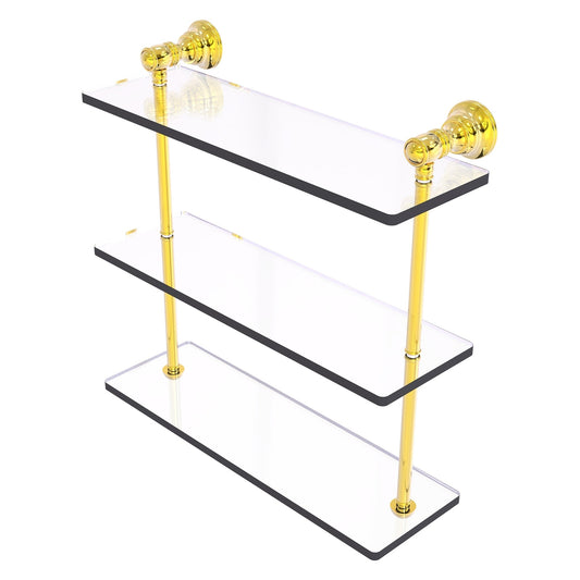 Allied Brass Carolina 16" x 5.54" Polished Brass Solid Brass Triple Glass Shelf