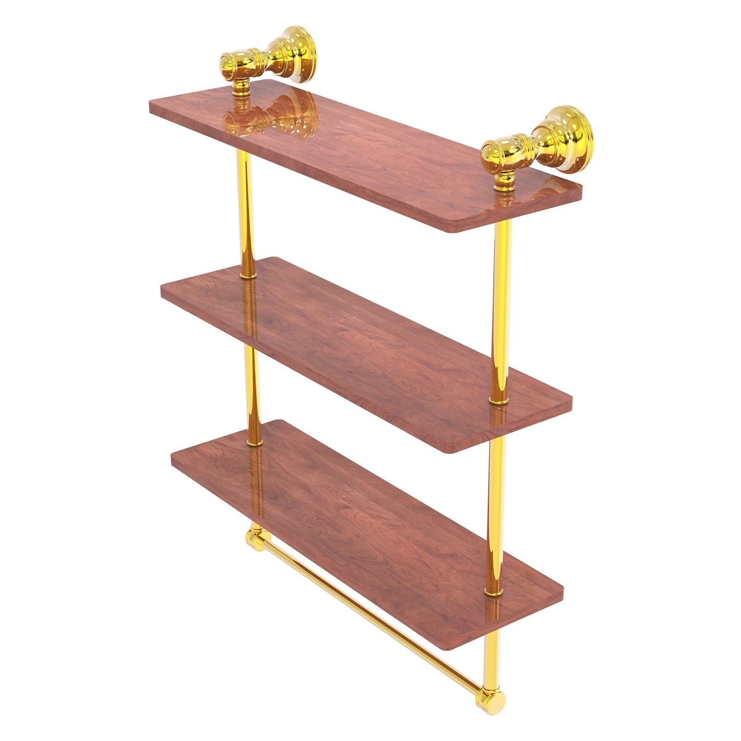 Allied Brass Carolina 16" x 5.54" Polished Brass Solid Brass Triple Wood Shelf With Towel Bar