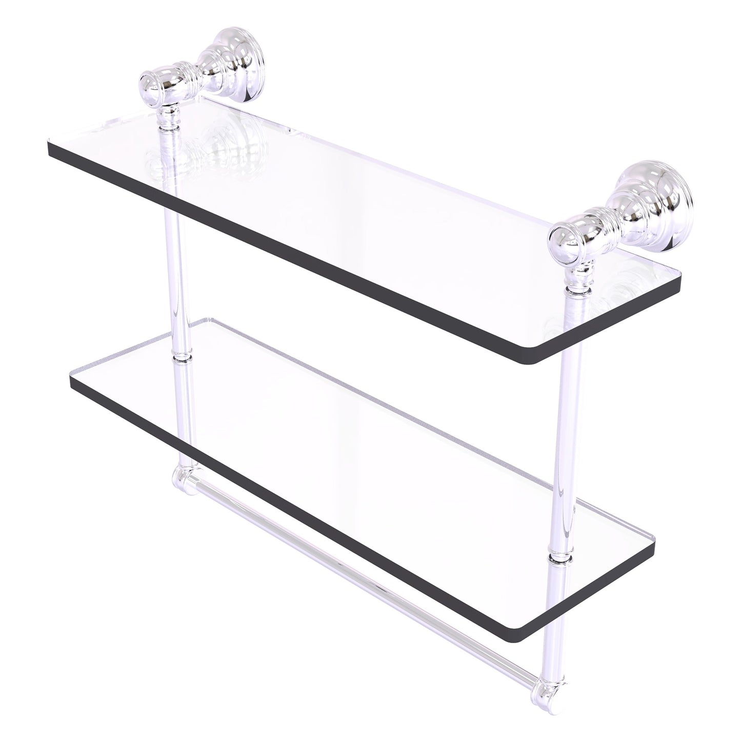 Allied Brass Carolina 16" x 5.54" Polished Chrome Solid Brass Double Glass Shelf With Towel Bar