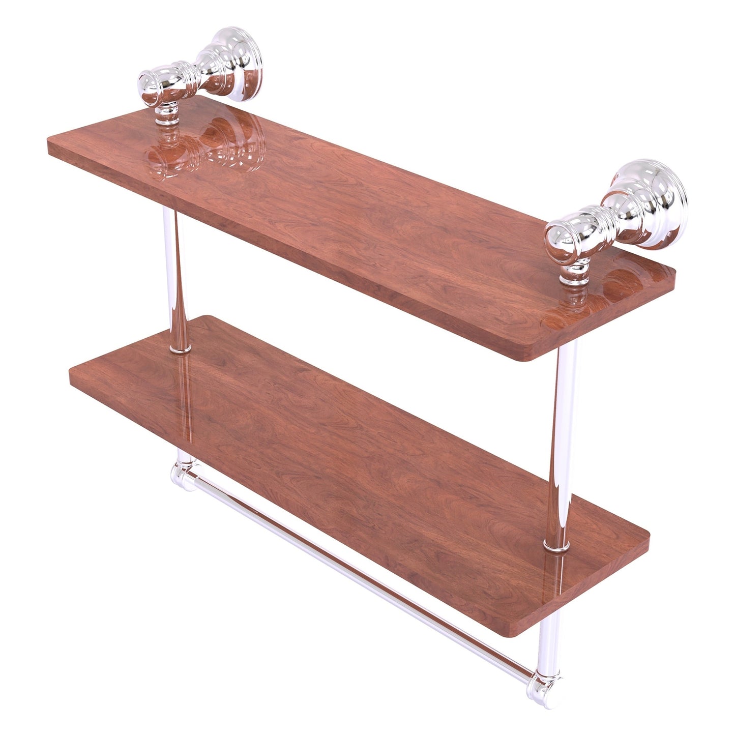 Allied Brass Carolina 16" x 5.54" Polished Chrome Solid Brass Double Wood Shelf With Towel Bar