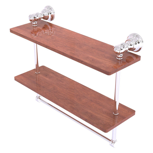 Allied Brass Carolina 16" x 5.54" Polished Chrome Solid Brass Double Wood Shelf With Towel Bar