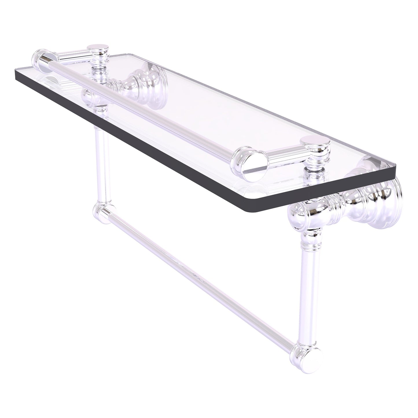 Allied Brass Carolina 16" x 5.54" Polished Chrome Solid Brass Glass Shelf With Towel Bar