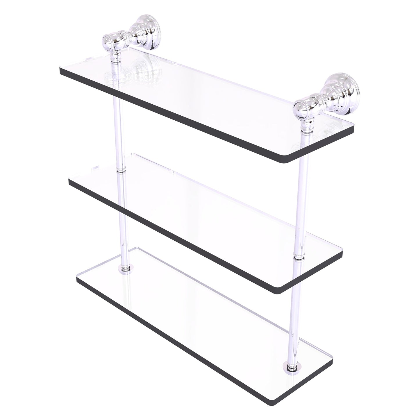 Allied Brass Carolina 16" x 5.54" Polished Chrome Solid Brass Triple Glass Shelf