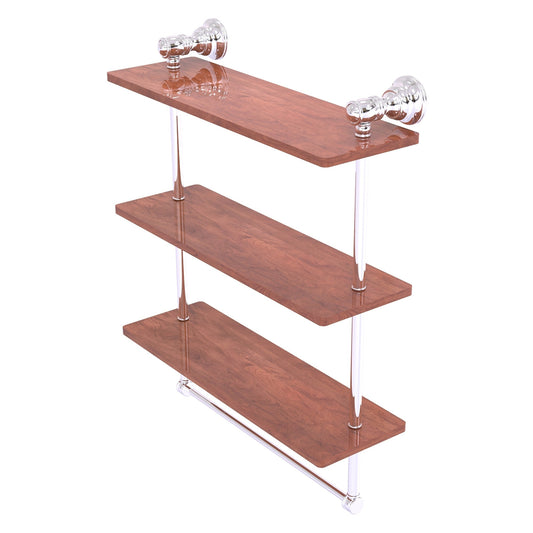 Allied Brass Carolina 16" x 5.54" Polished Chrome Solid Brass Triple Wood Shelf With Towel Bar