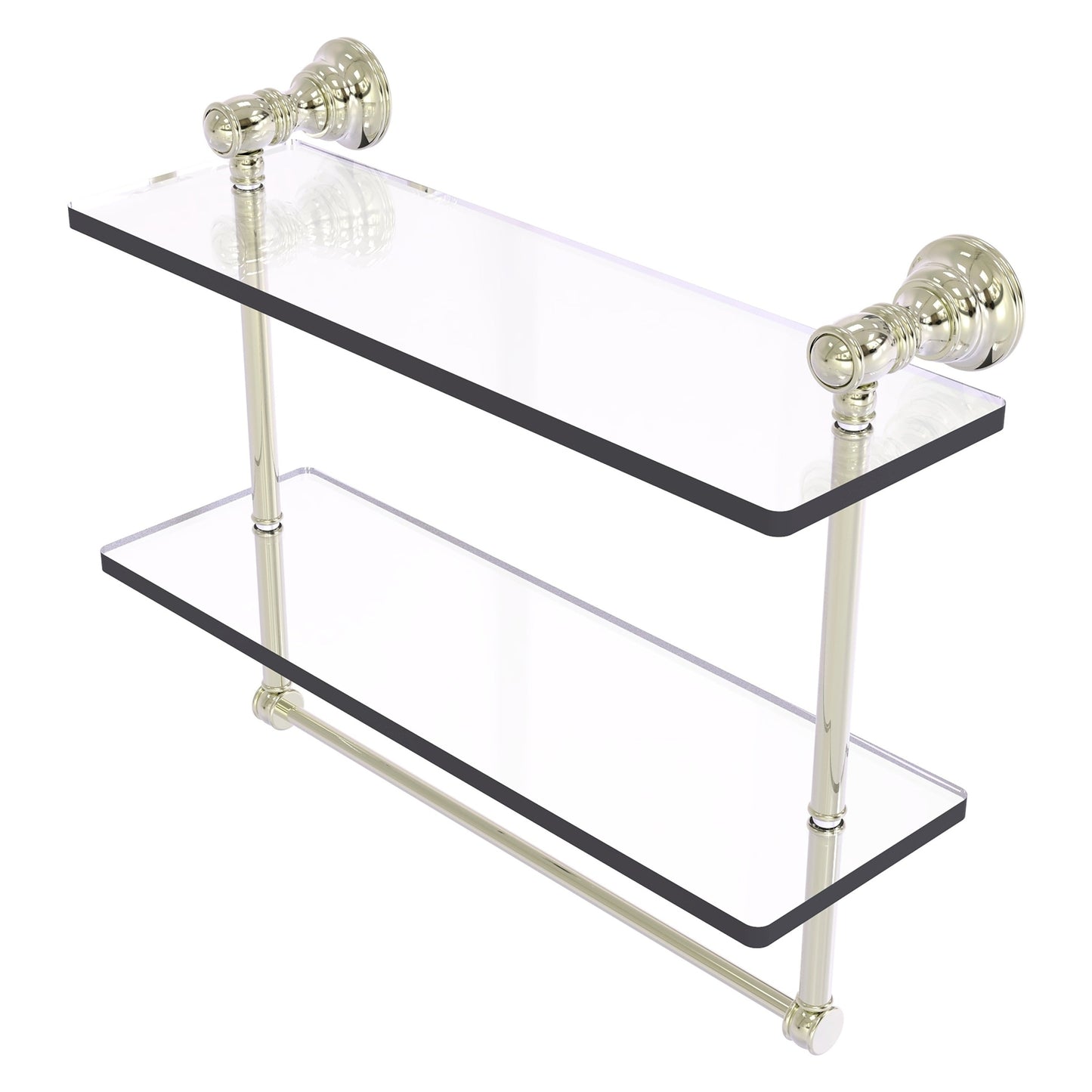 Allied Brass Carolina 16" x 5.54" Polished Nickel Solid Brass Double Glass Shelf With Towel Bar