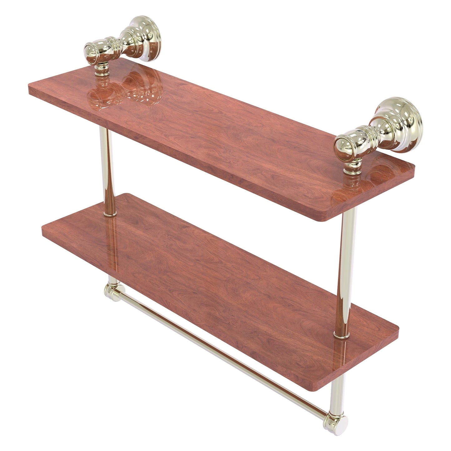 Allied Brass Carolina 16" x 5.54" Polished Nickel Solid Brass Double Wood Shelf With Towel Bar