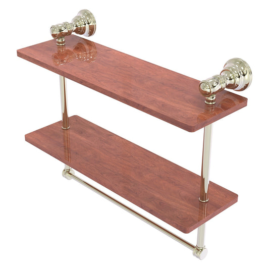 Allied Brass Carolina 16" x 5.54" Polished Nickel Solid Brass Double Wood Shelf With Towel Bar
