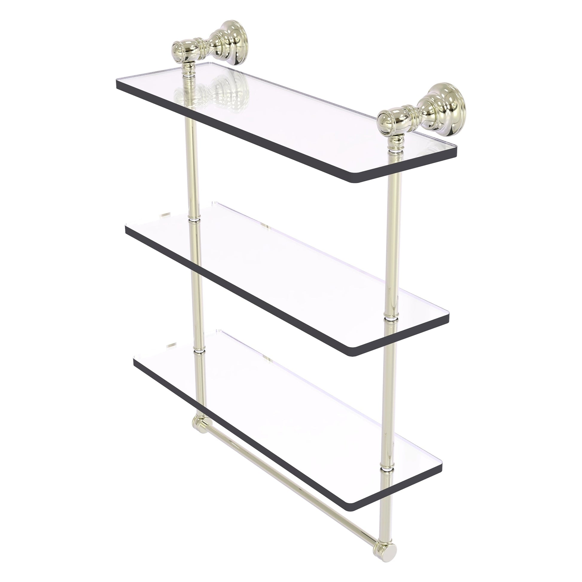 Allied Brass Carolina 16" x 5.54" Polished Nickel Solid Brass Triple Glass Shelf With Towel Bar
