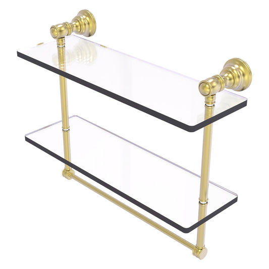 Allied Brass Carolina 16" x 5.54" Satin Brass Solid Brass Double Glass Shelf With Towel Bar