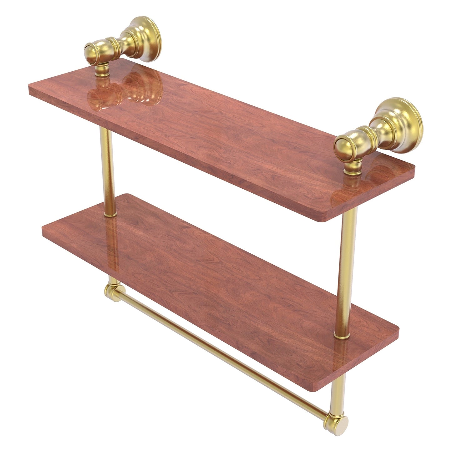 Allied Brass Carolina 16" x 5.54" Satin Brass Solid Brass Double Wood Shelf With Towel Bar