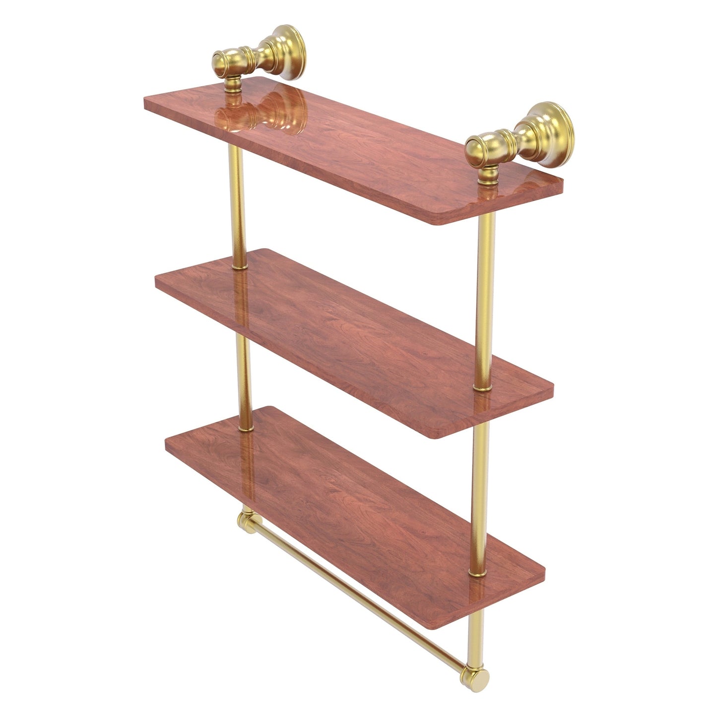 Allied Brass Carolina 16" x 5.54" Satin Brass Solid Brass Triple Wood Shelf With Towel Bar