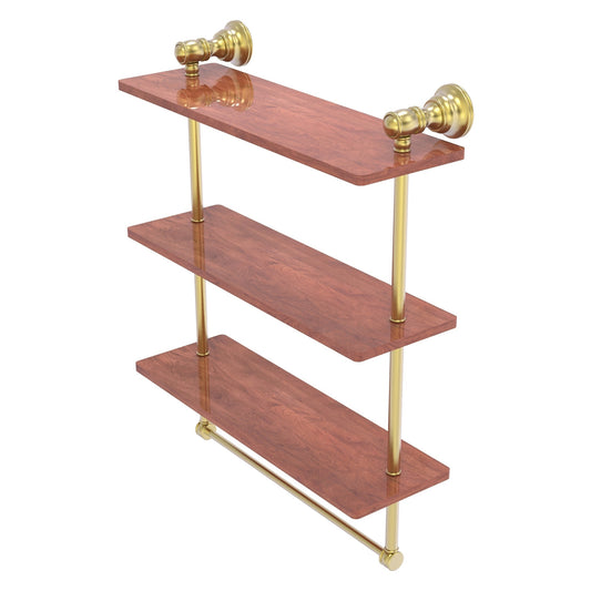 Allied Brass Carolina 16" x 5.54" Satin Brass Solid Brass Triple Wood Shelf With Towel Bar
