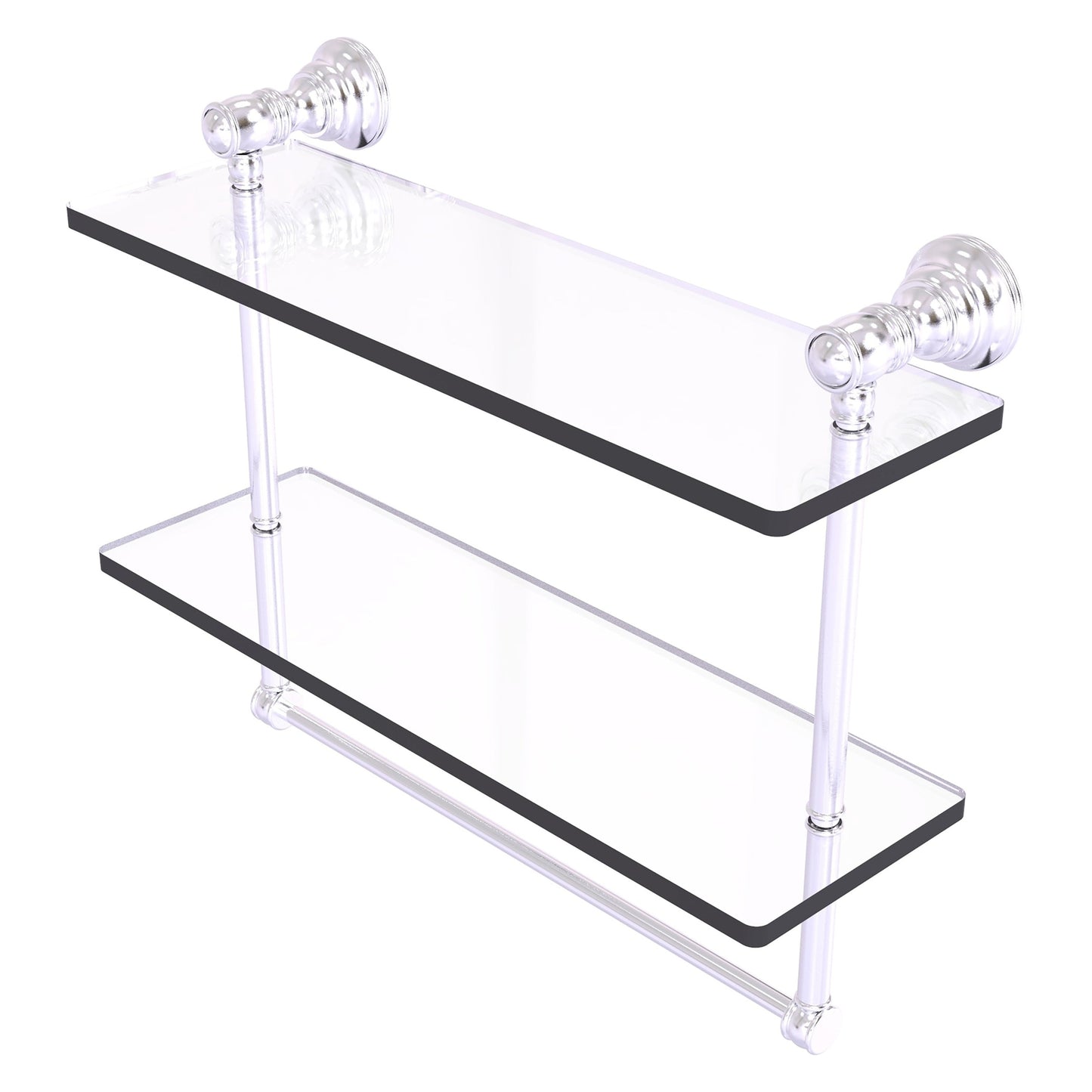 Allied Brass Carolina 16" x 5.54" Satin Chrome Solid Brass Double Glass Shelf With Towel Bar