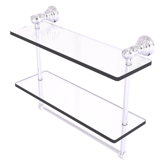 Allied Brass Carolina 16" x 5.54" Satin Chrome Solid Brass Double Glass Shelf With Towel Bar