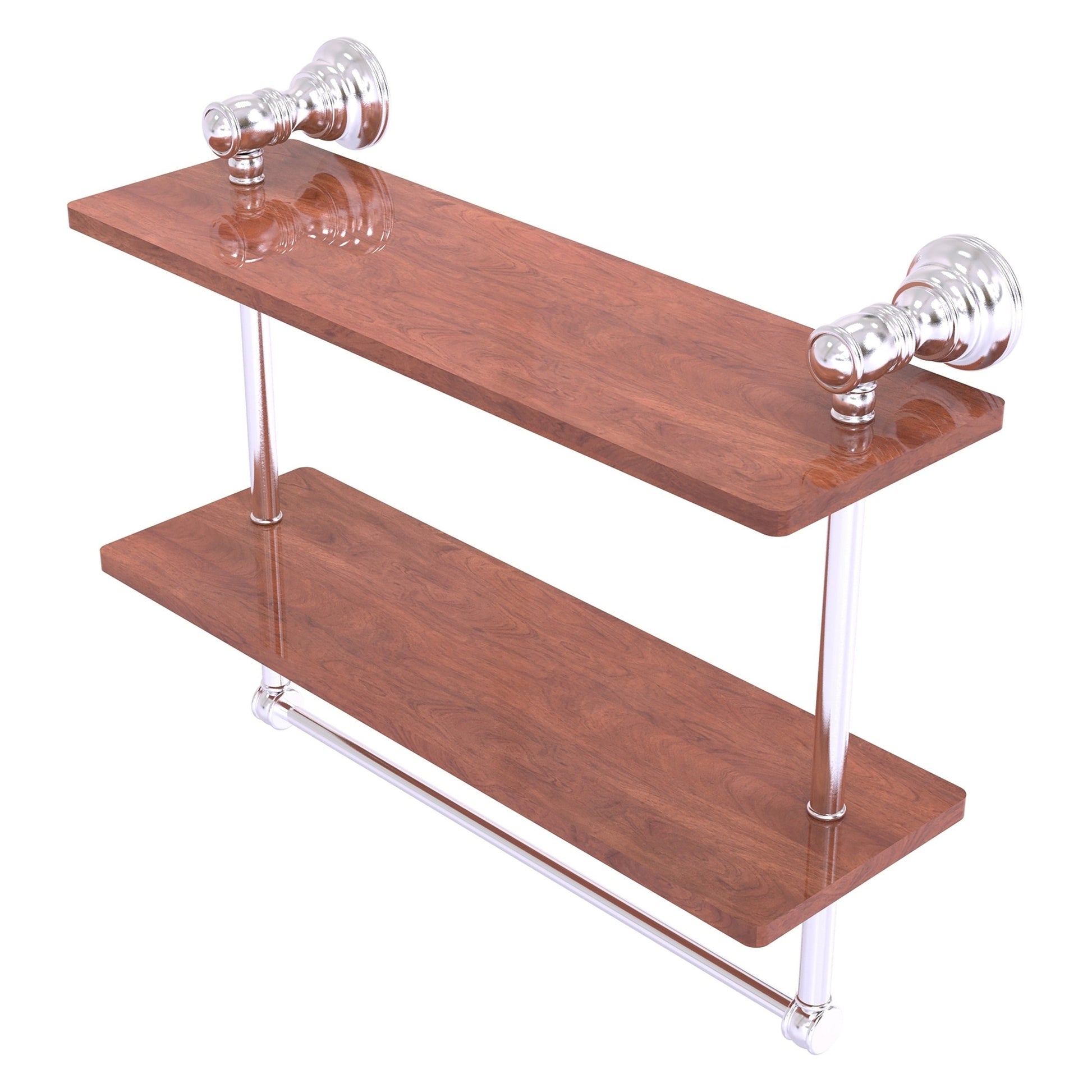 Allied Brass Carolina 16" x 5.54" Satin Chrome Solid Brass Double Wood Shelf With Towel Bar