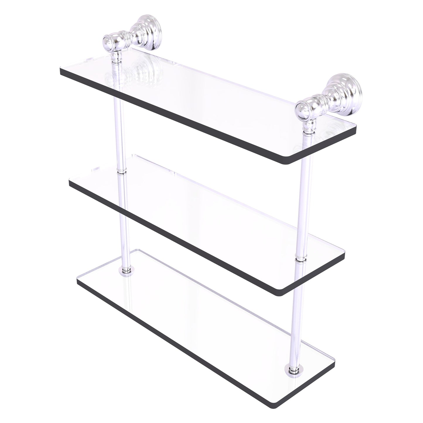 Allied Brass Carolina 16" x 5.54" Satin Chrome Solid Brass Triple Glass Shelf