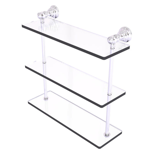 Allied Brass Carolina 16" x 5.54" Satin Chrome Solid Brass Triple Glass Shelf