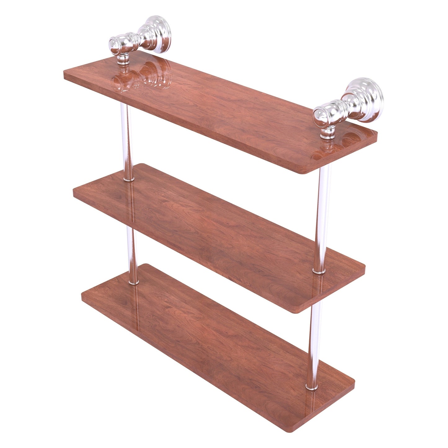 Allied Brass Carolina 16" x 5.54" Satin Chrome Solid Brass Triple Wood Shelf
