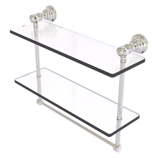 Allied Brass Carolina 16" x 5.54" Satin Nickel Solid Brass Double Glass Shelf With Towel Bar