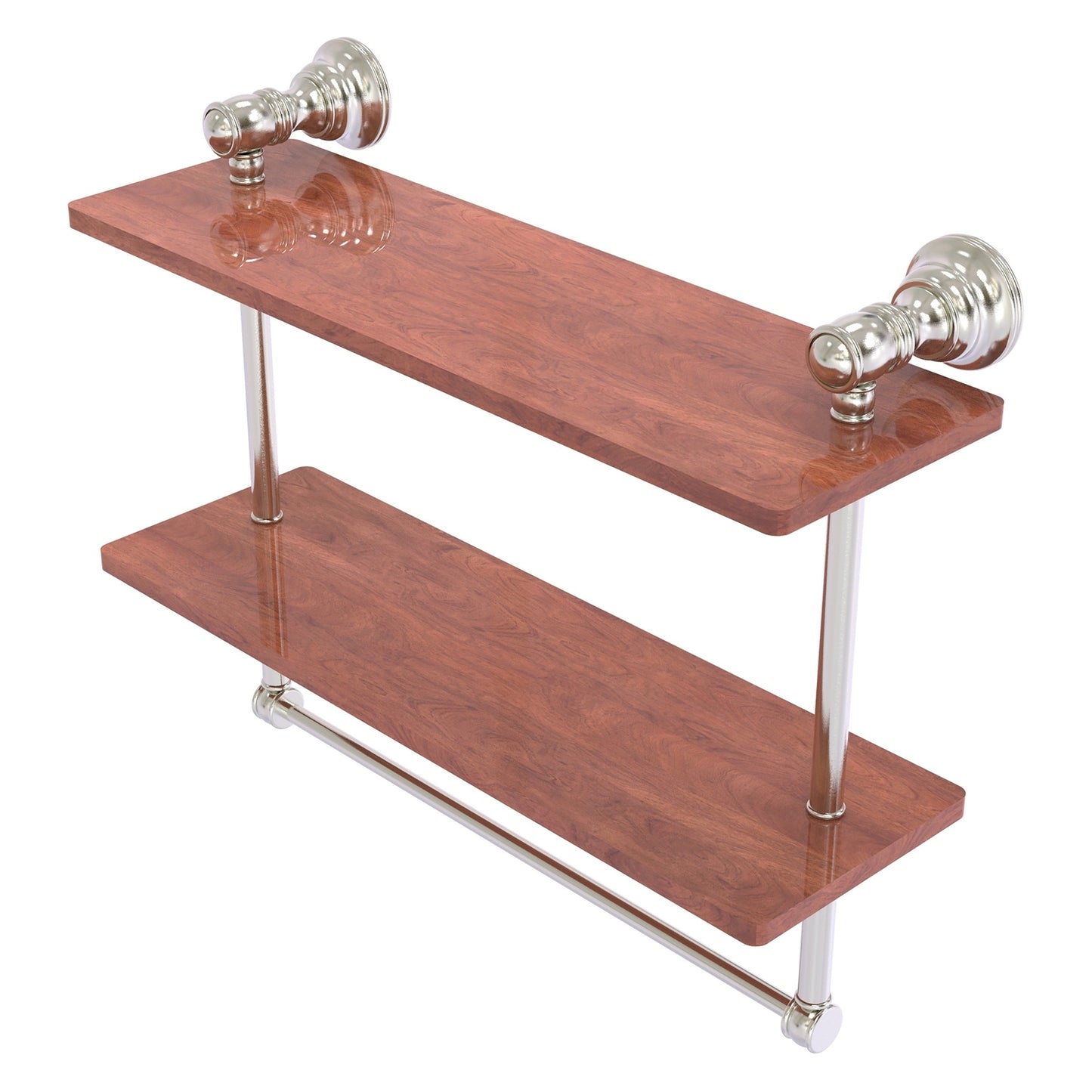Allied Brass Carolina 16" x 5.54" Satin Nickel Solid Brass Double Wood Shelf With Towel Bar