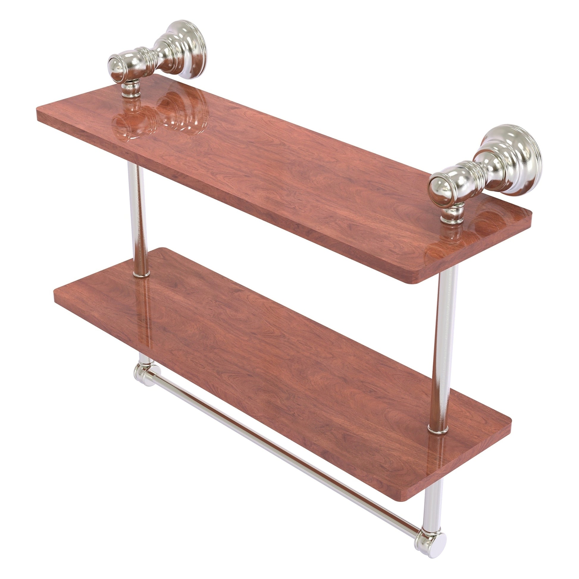 Allied Brass Carolina 16" x 5.54" Satin Nickel Solid Brass Double Wood Shelf With Towel Bar