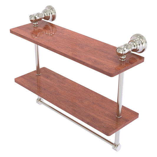 Allied Brass Carolina 16" x 5.54" Satin Nickel Solid Brass Double Wood Shelf With Towel Bar