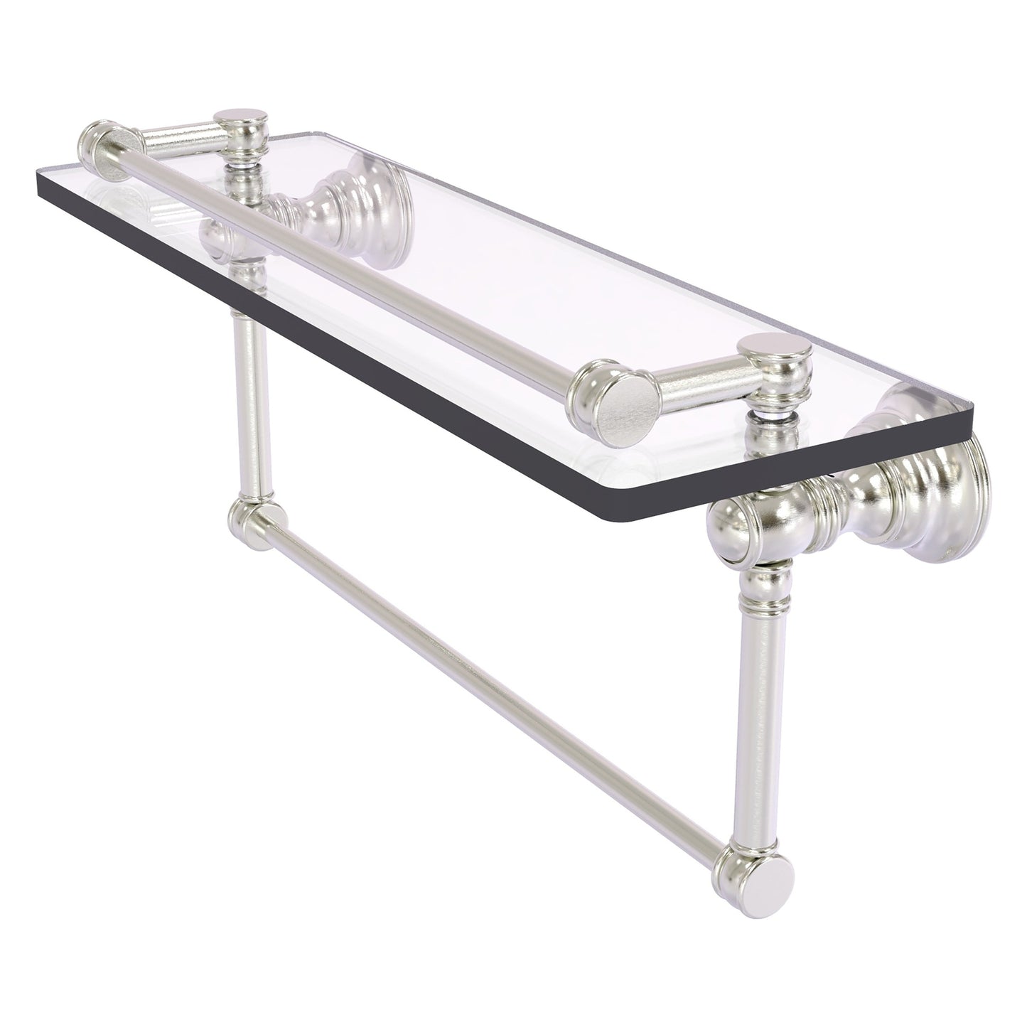 Allied Brass Carolina 16" x 5.54" Satin Nickel Solid Brass Glass Shelf With Towel Bar