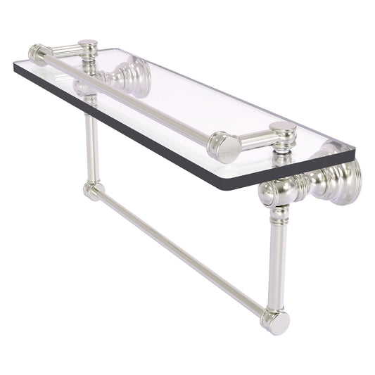 Allied Brass Carolina 16" x 5.54" Satin Nickel Solid Brass Glass Shelf With Towel Bar