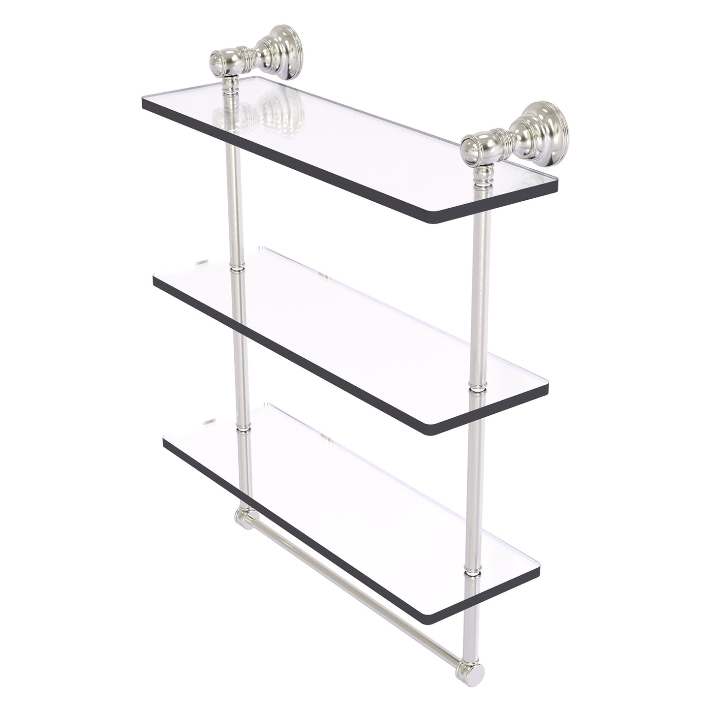 Allied Brass Carolina 16" x 5.54" Satin Nickel Solid Brass Triple Glass Shelf With Towel Bar