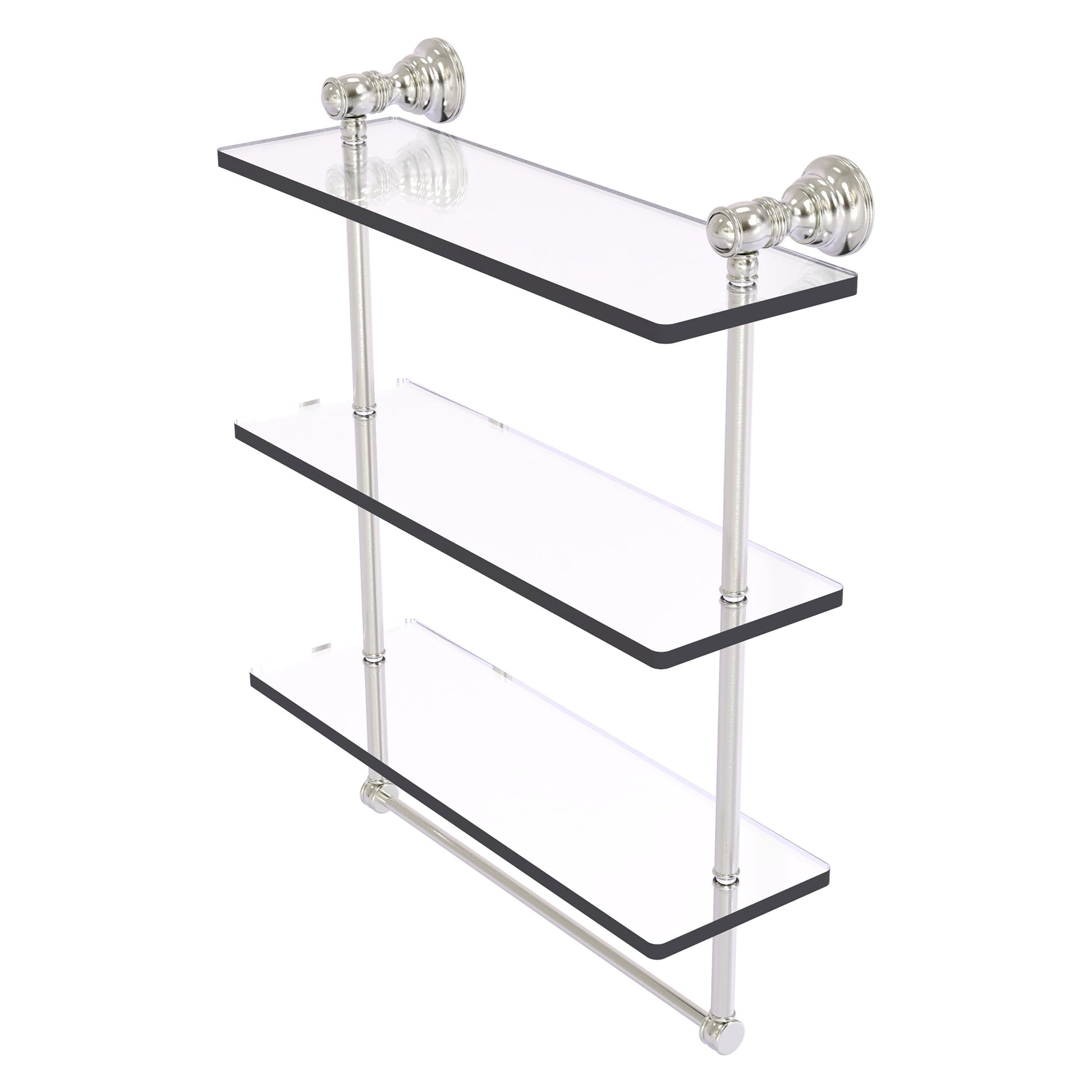Allied Brass Carolina 16" x 5.54" Satin Nickel Solid Brass Triple Glass Shelf With Towel Bar
