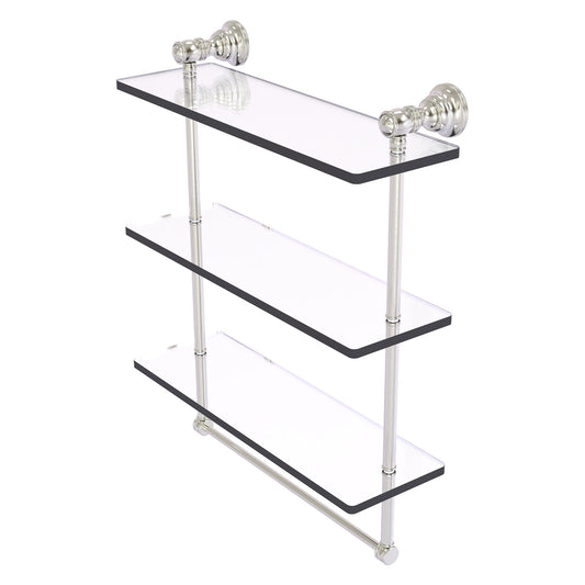 Allied Brass Carolina 16" x 5.54" Satin Nickel Solid Brass Triple Glass Shelf With Towel Bar