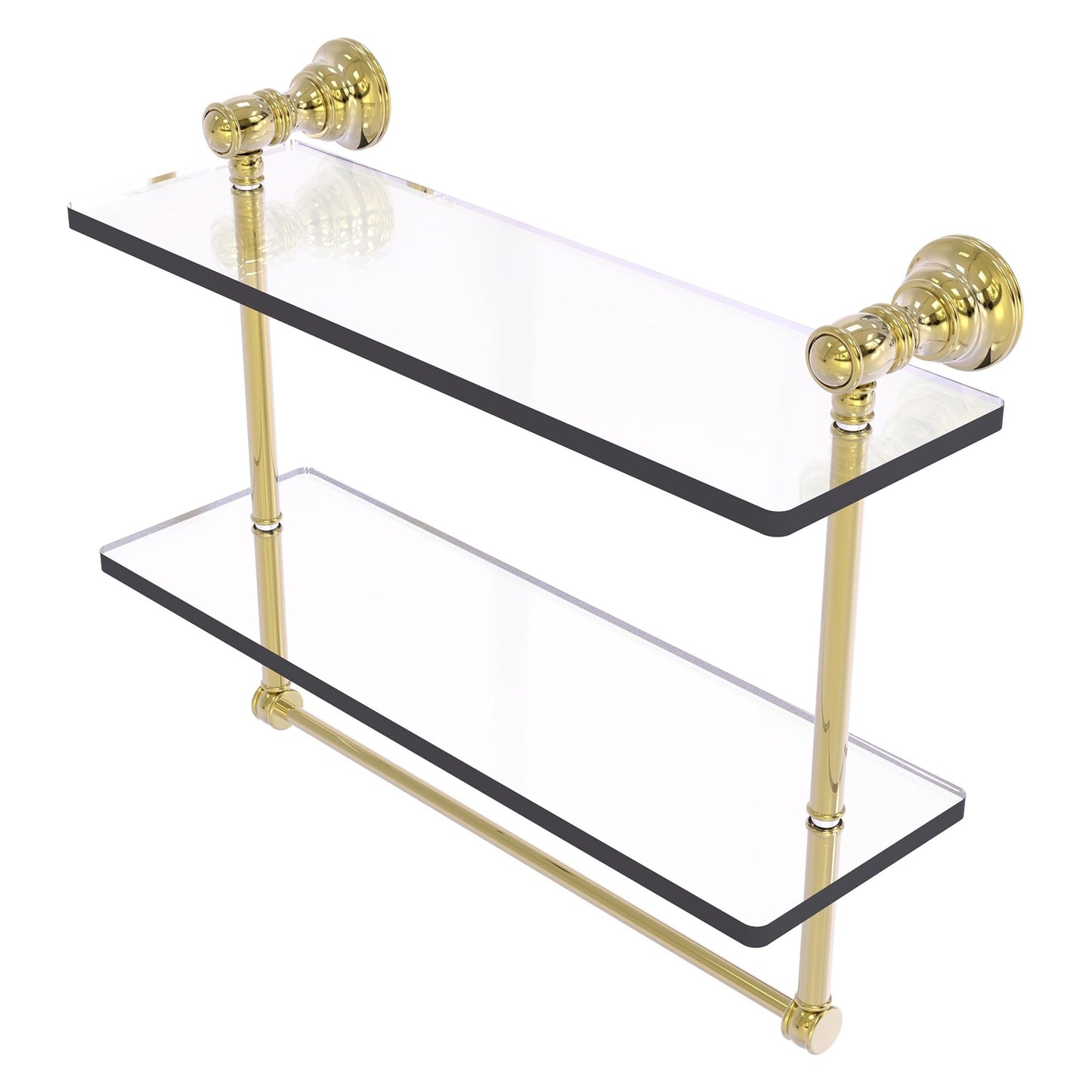 Allied Brass Carolina 16" x 5.54" Unlacquered Brass Solid Brass Double Glass Shelf With Towel Bar