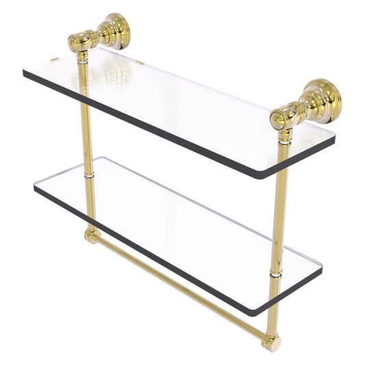 Allied Brass Carolina 16" x 5.54" Unlacquered Brass Solid Brass Double Glass Shelf With Towel Bar