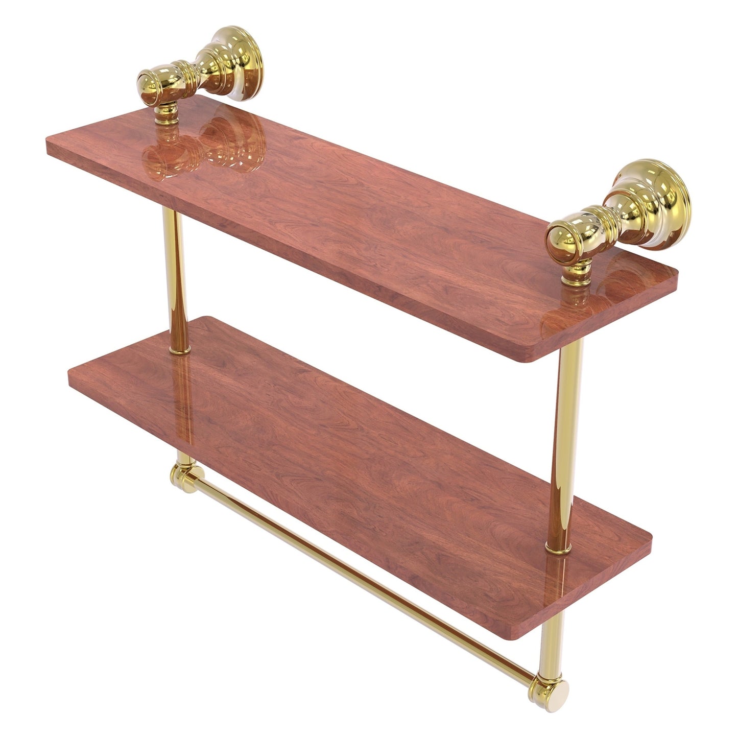 Allied Brass Carolina 16" x 5.54" Unlacquered Brass Solid Brass Double Wood Shelf With Towel Bar