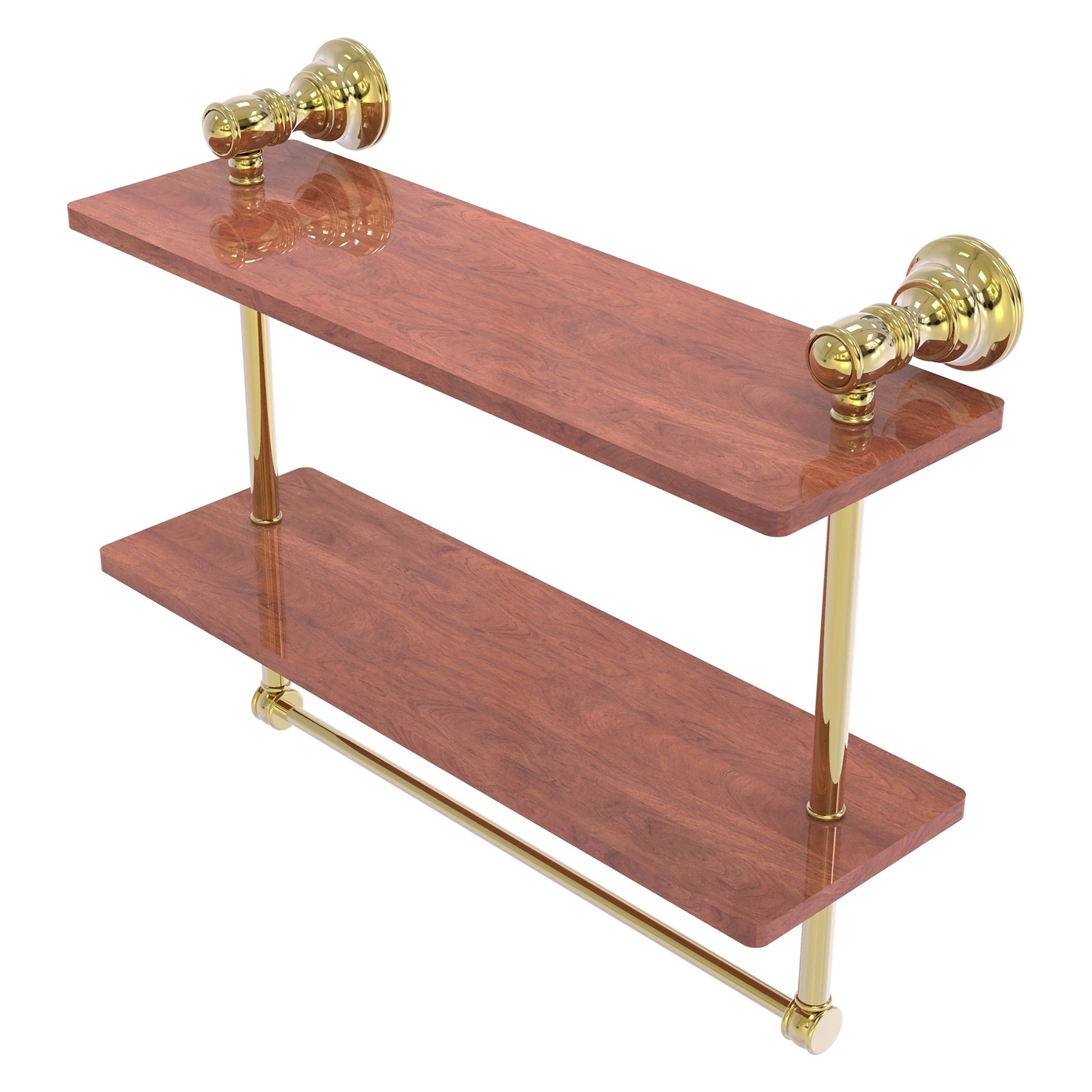 Allied Brass Carolina 16" x 5.54" Unlacquered Brass Solid Brass Double Wood Shelf With Towel Bar