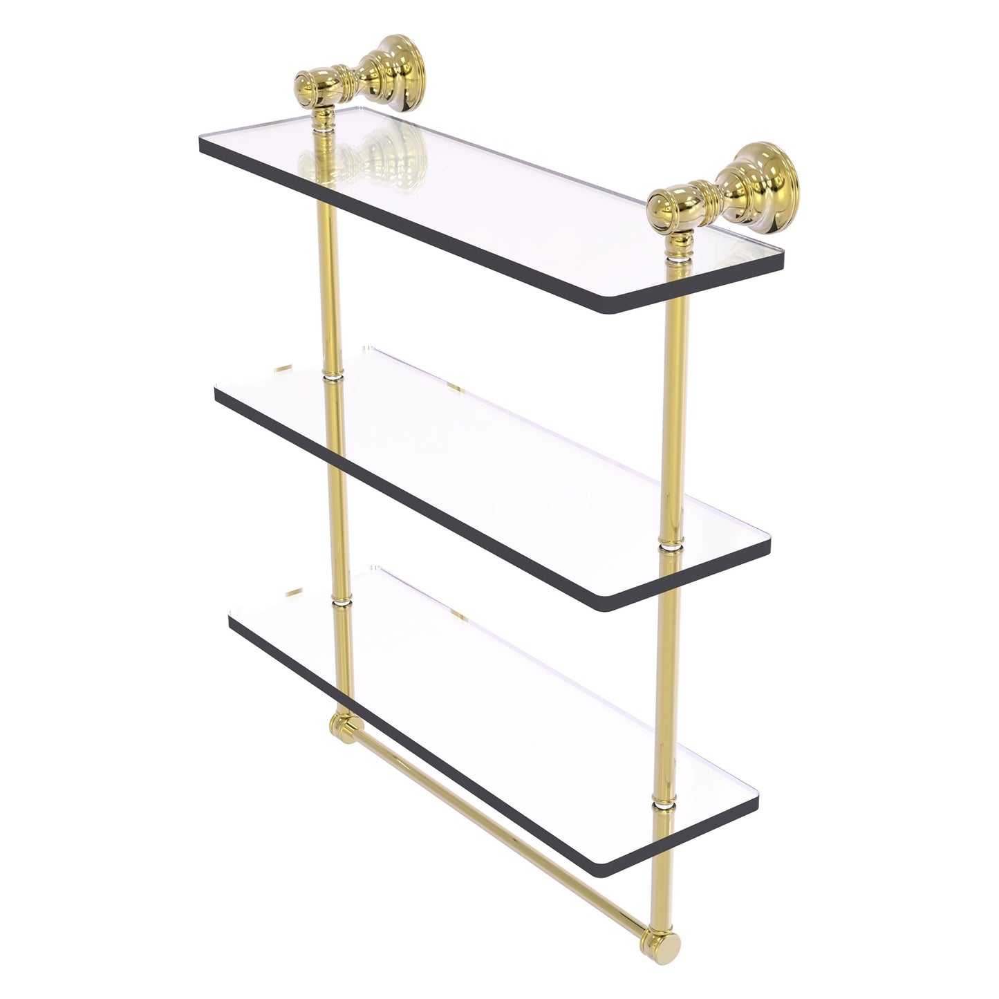Allied Brass Carolina 16" x 5.54" Unlacquered Brass Solid Brass Triple Glass Shelf With Towel Bar