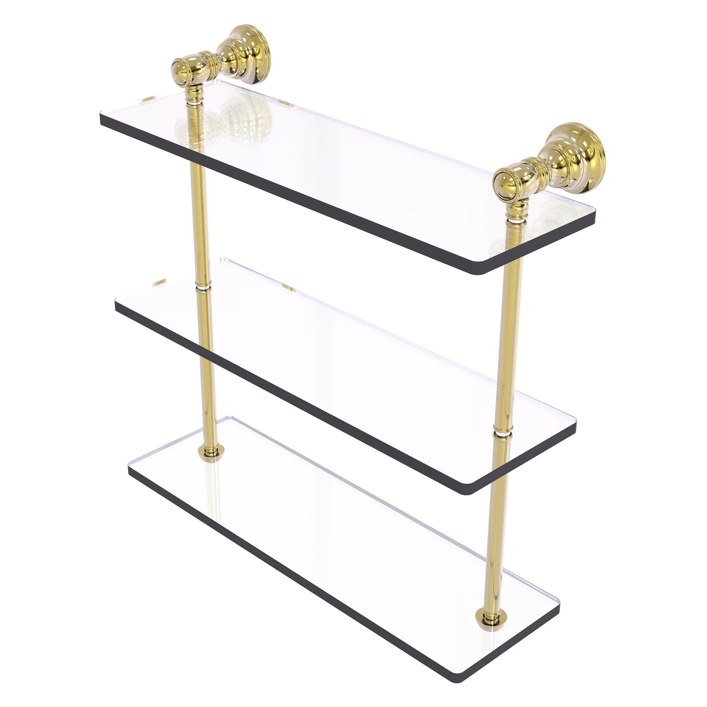 Allied Brass Carolina 16" x 5.54" Unlacquered Brass Solid Brass Triple Glass Shelf