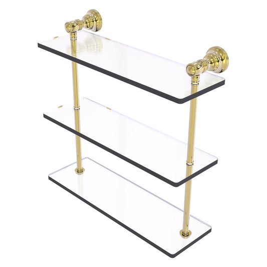 Allied Brass Carolina 16" x 5.54" Unlacquered Brass Solid Brass Triple Glass Shelf