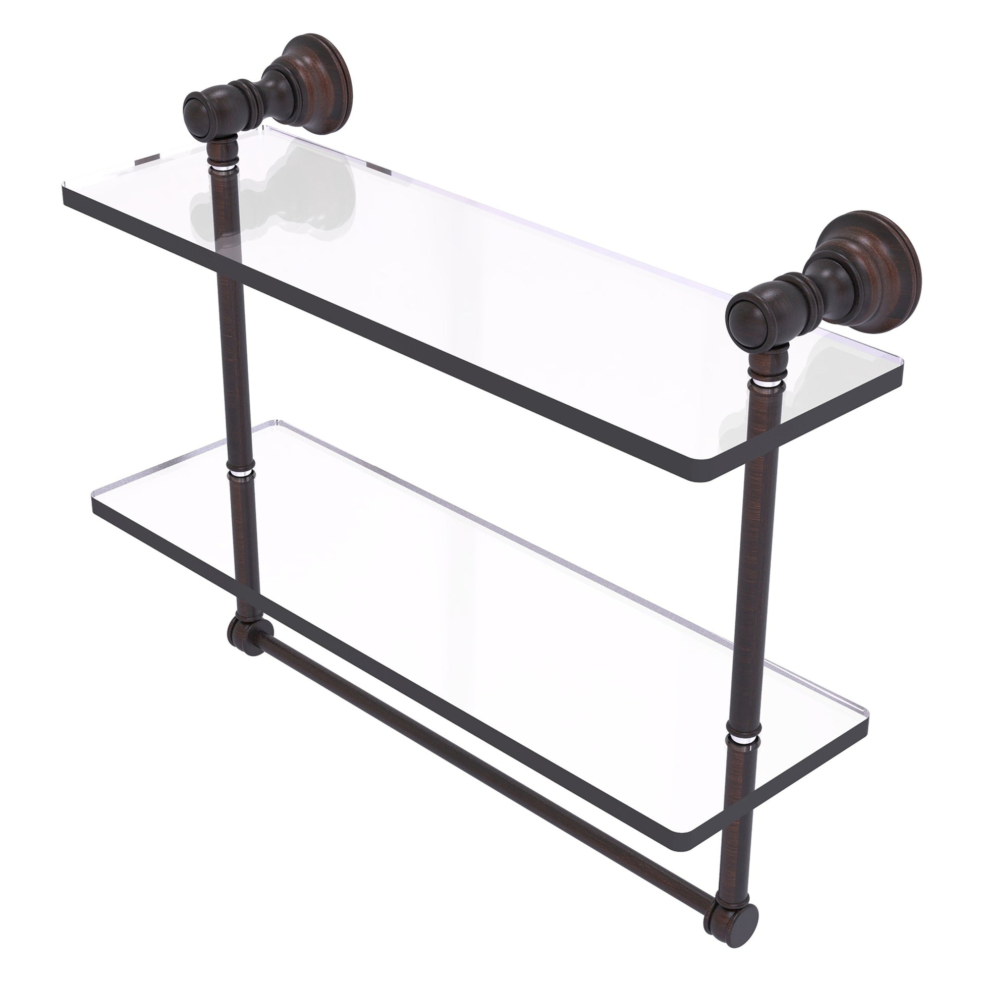 Allied Brass Carolina 16" x 5.54" Venetian Bronze Solid Brass Double Glass Shelf With Towel Bar