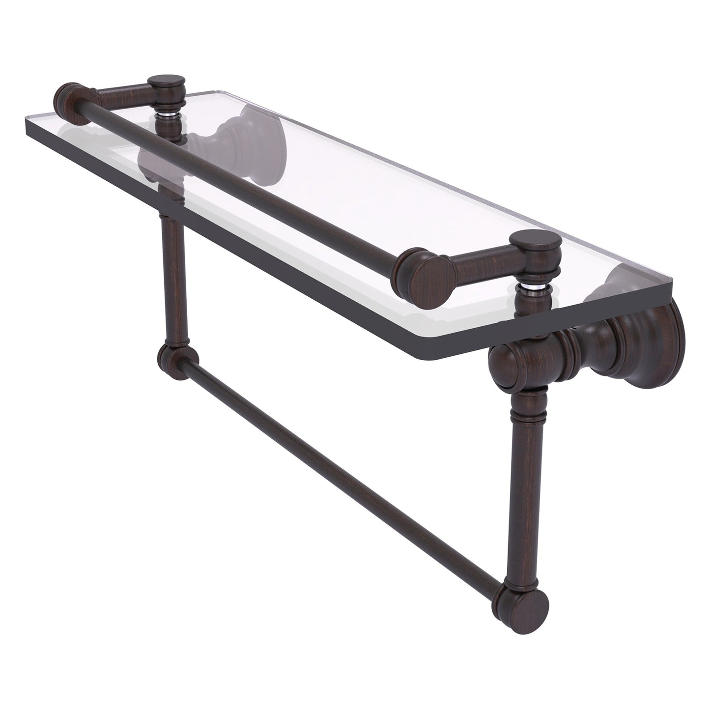 Allied Brass Carolina 16" x 5.54" Venetian Bronze Solid Brass Glass Shelf With Towel Bar