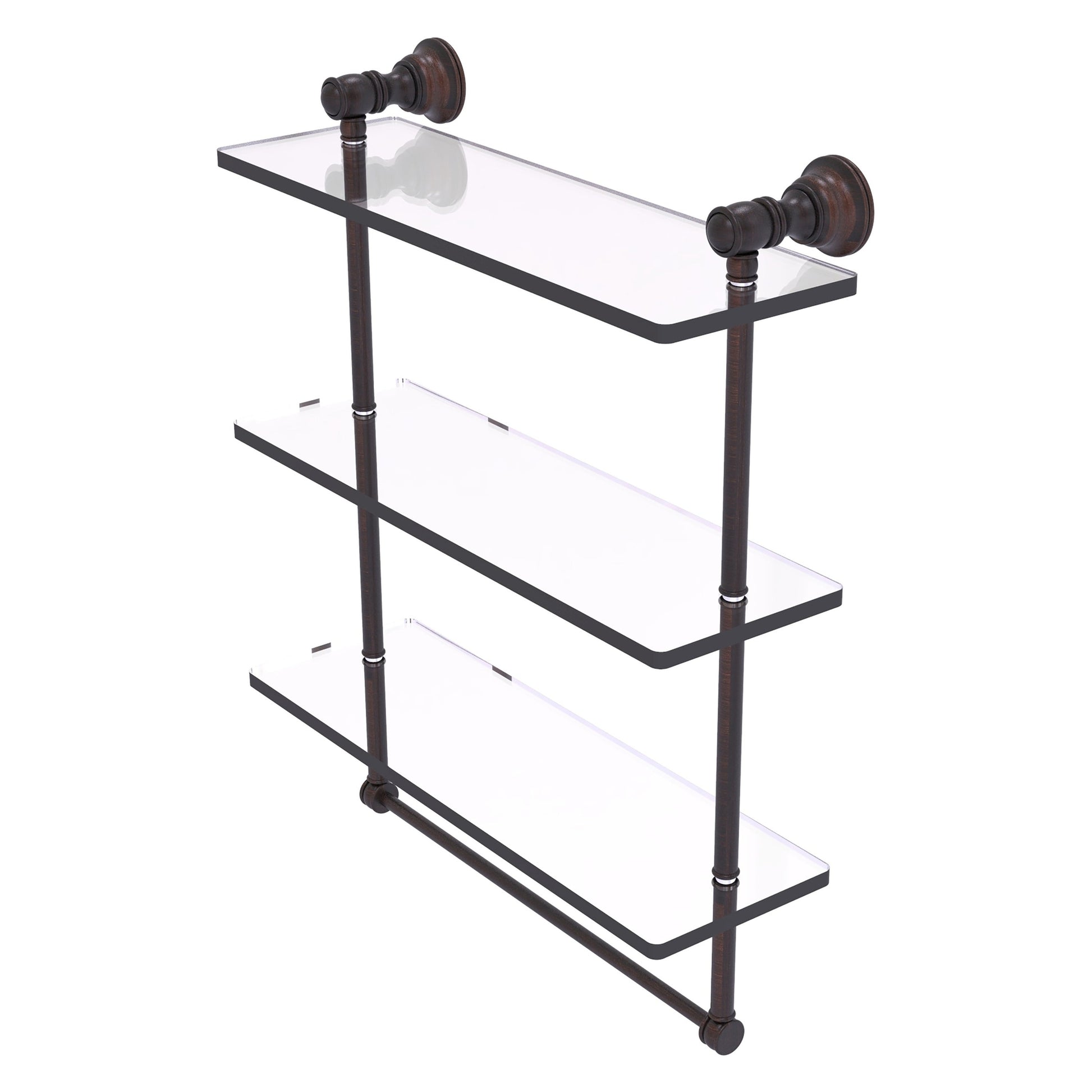 Allied Brass Carolina 16" x 5.54" Venetian Bronze Solid Brass Triple Glass Shelf With Towel Bar