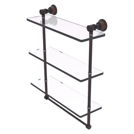 Allied Brass Carolina 16" x 5.54" Venetian Bronze Solid Brass Triple Glass Shelf With Towel Bar