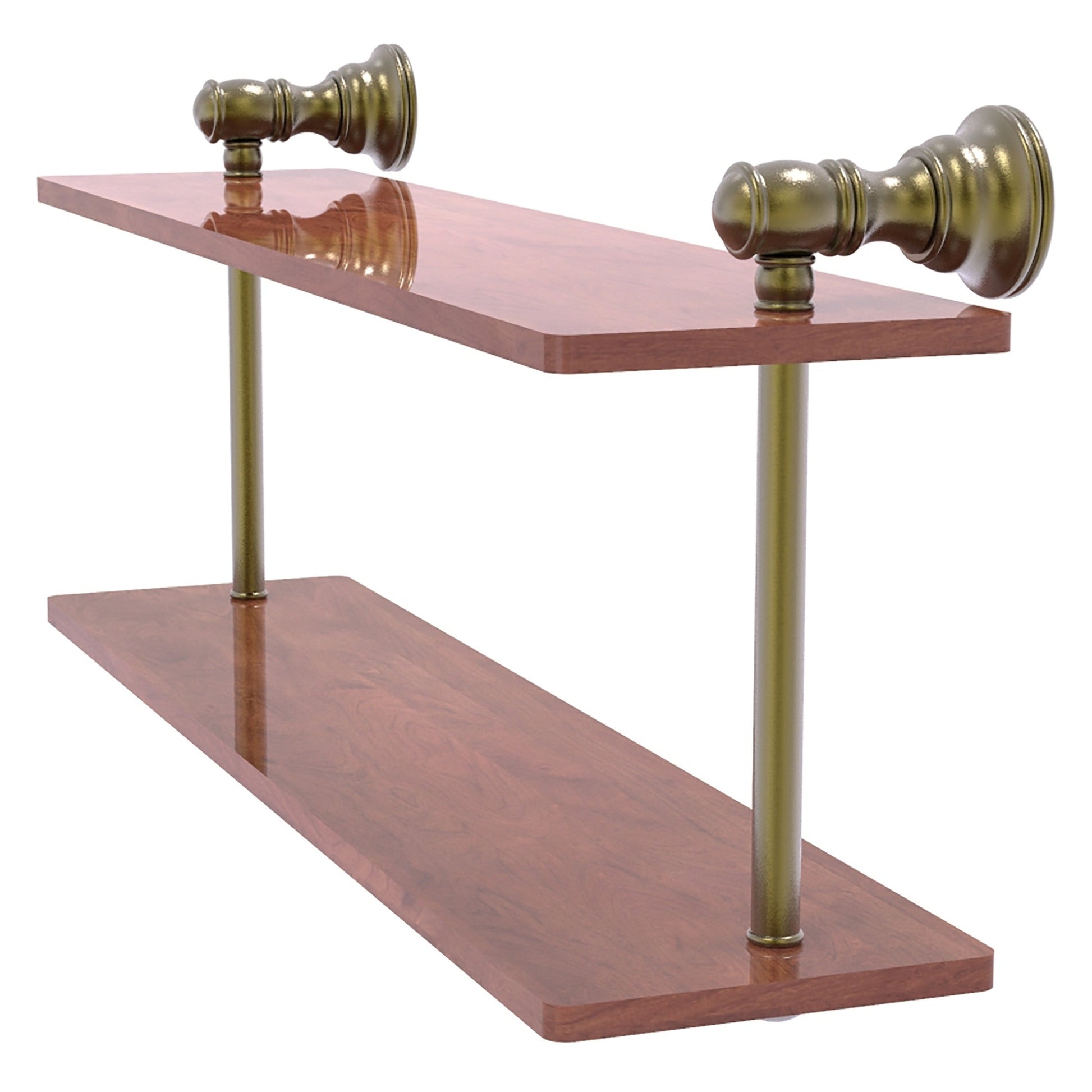 Allied Brass Carolina 16" x 5.6" Antique Brass Solid Brass Two-Tiered Wood Shelf