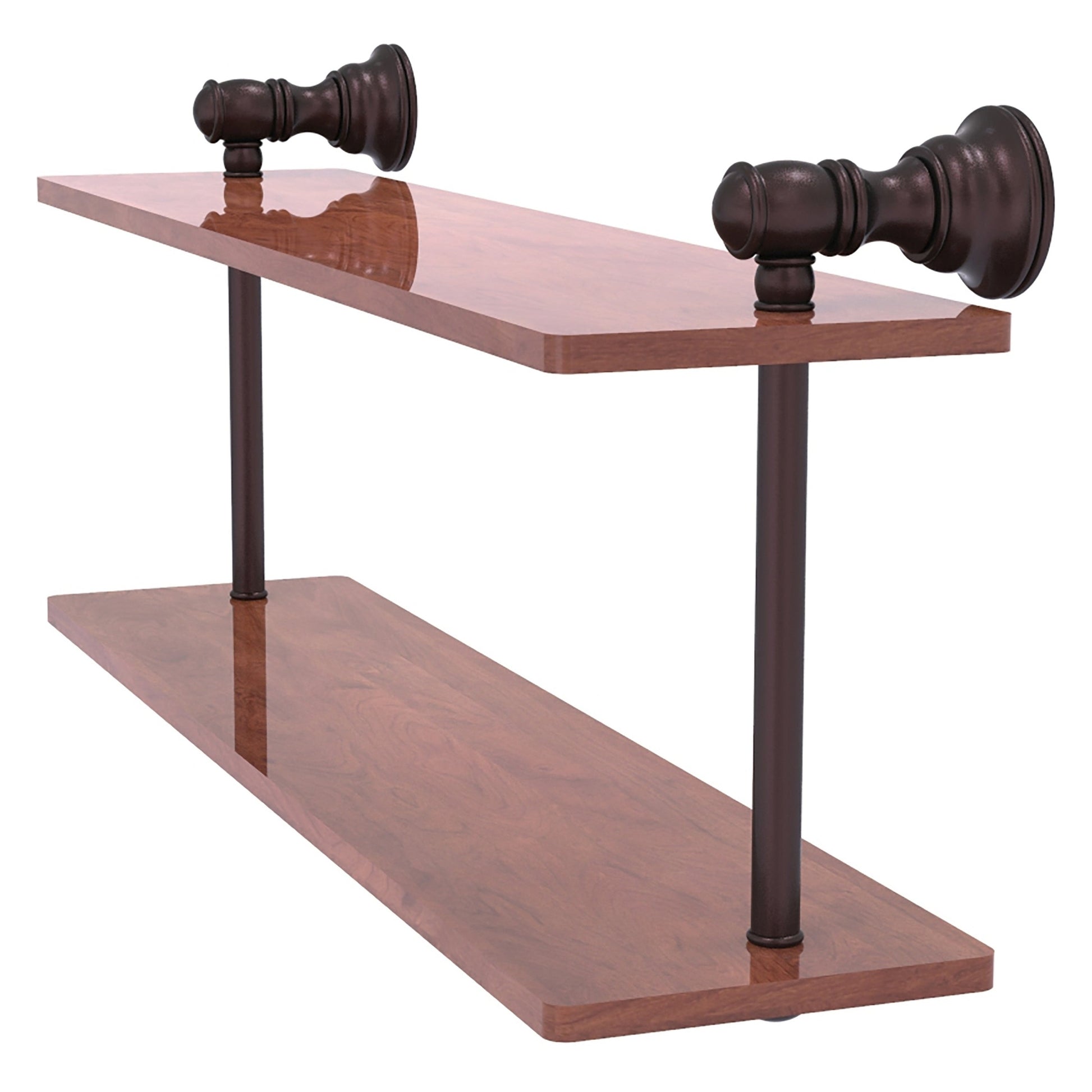 Allied Brass Carolina 16" x 5.6" Antique Bronze Solid Brass Two-Tiered Wood Shelf