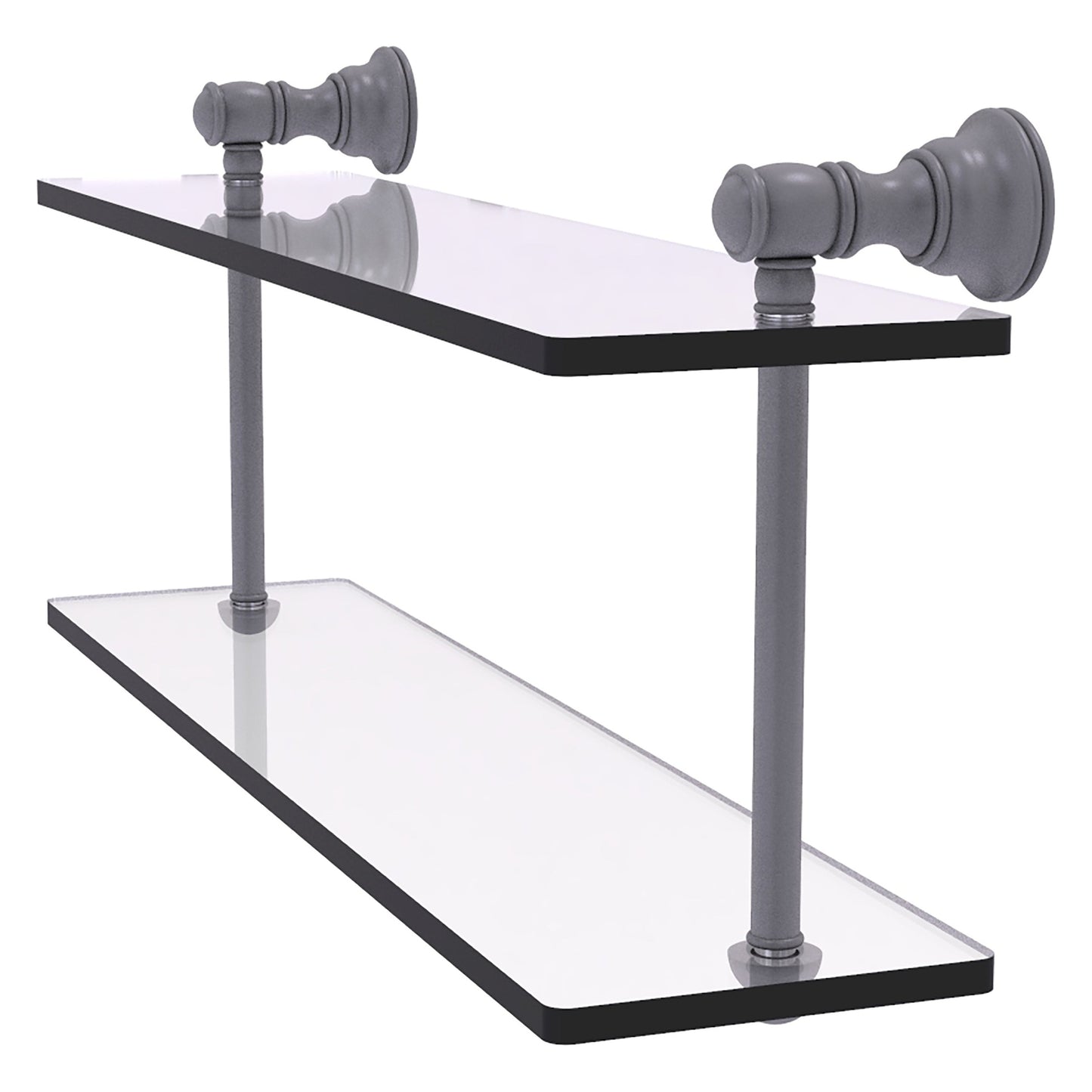 Allied Brass Carolina 16" x 5.6" Matte Gray Solid Brass Two-Tiered Glass Shelf