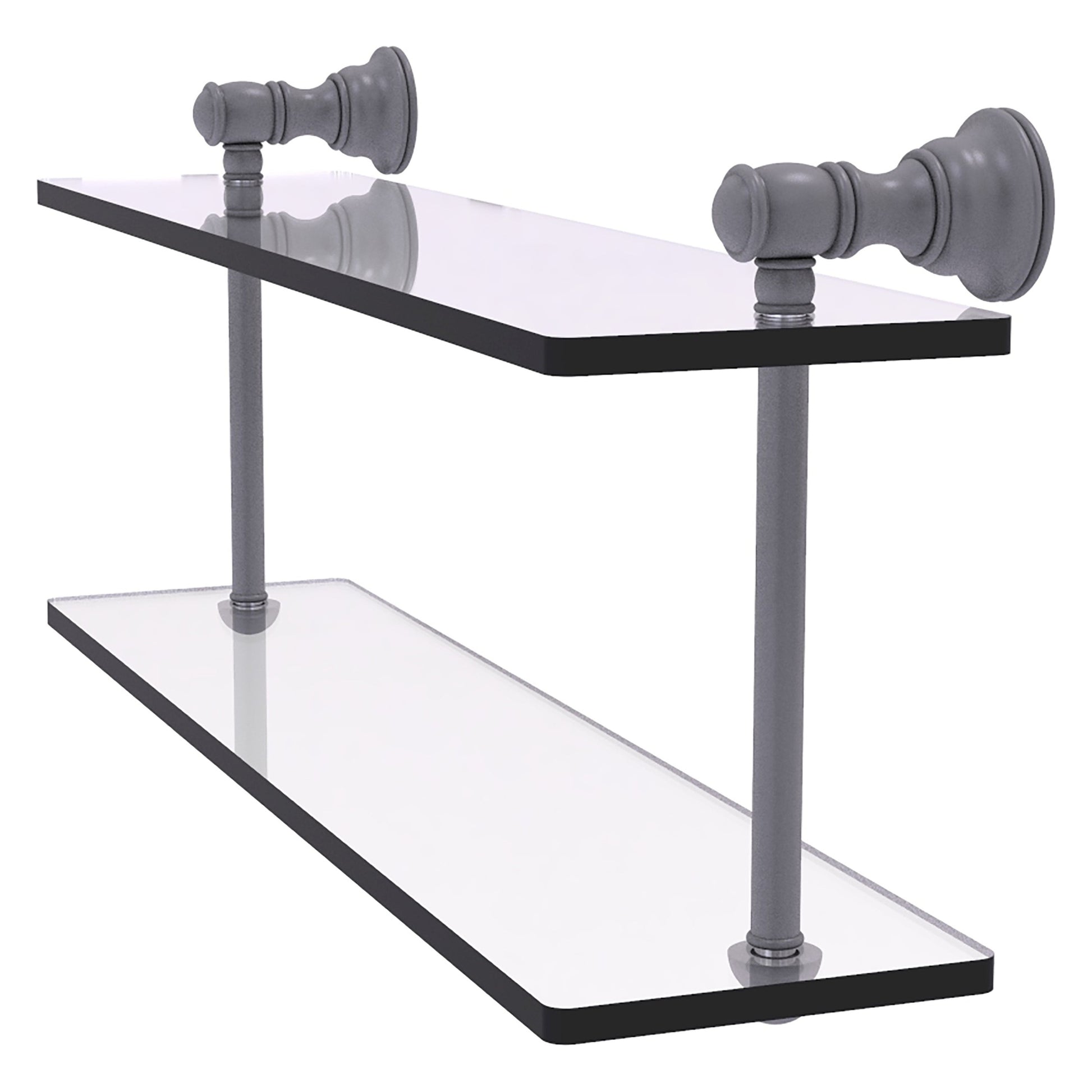 Allied Brass Carolina 16" x 5.6" Matte Gray Solid Brass Two-Tiered Glass Shelf
