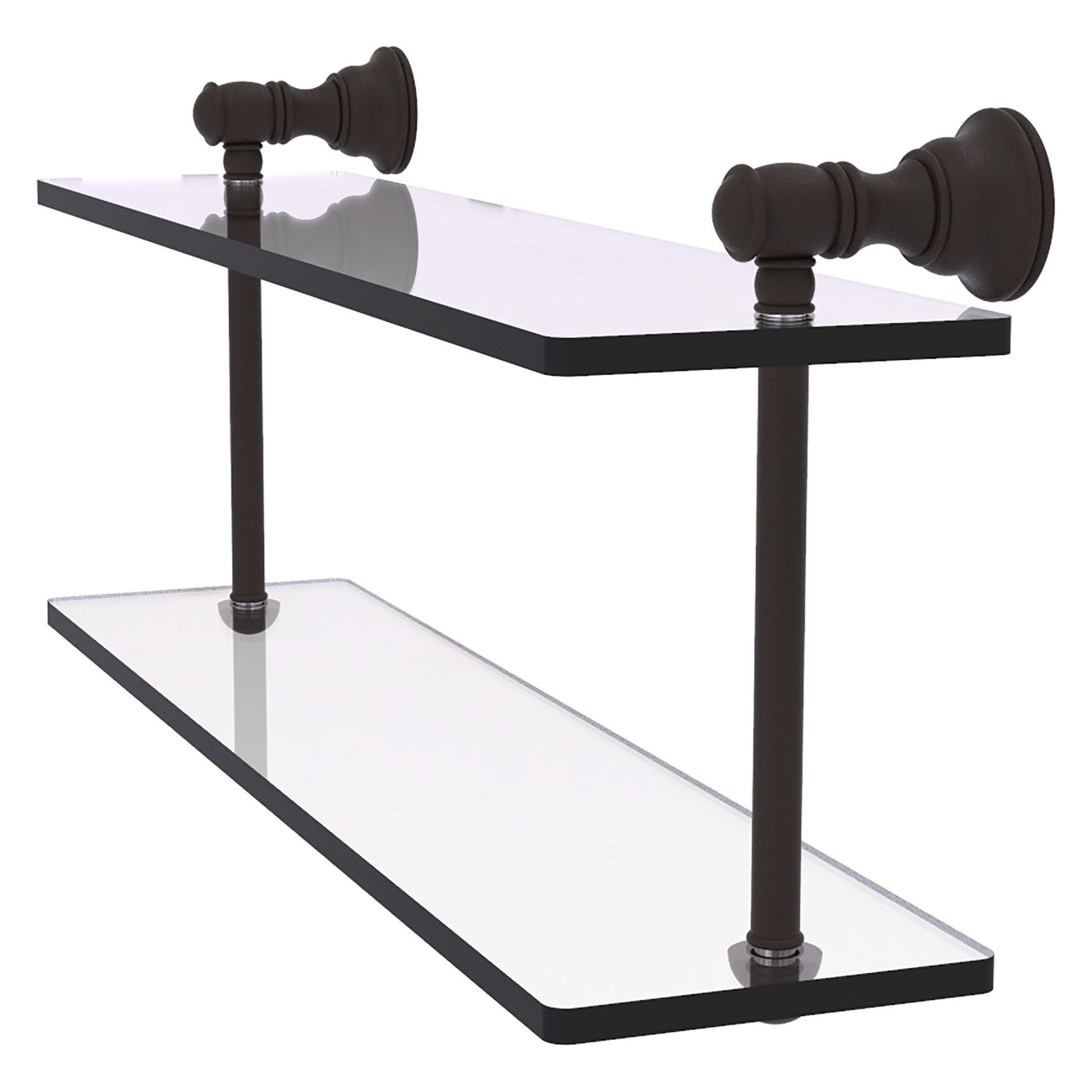 Allied Brass Carolina 16" x 5.6" Oil Rubbed Bronze Solid Brass Two-Tiered Glass Shelf